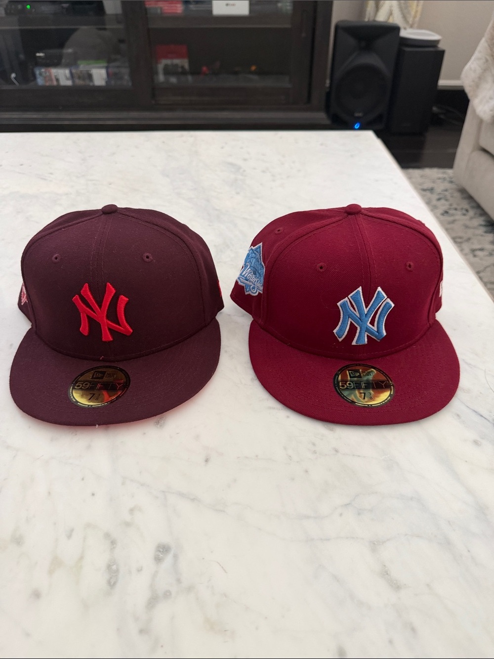 New Era Kids Burgundy MLB Team Cap with Red & Blue Logos fitted 7 3/8